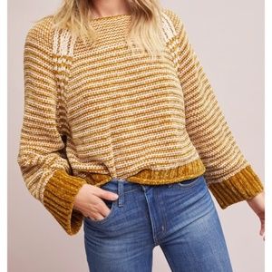 Anthropologie Moth Gold Striped Chenille Sweater